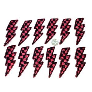12 pcs 4" X 1.5" Pink & Black Chenille Embroidered Lighting Patches Pink New